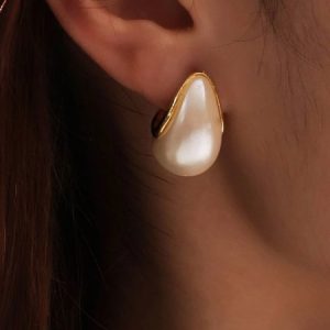 1pair Elegant Geometric Shape Faux Pearl Earrings, Earrings, color:As Picture|size:One-size, Stylewe