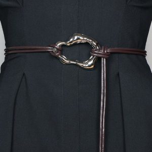 Minimalist Irregular Geometric Buckle Thin Belt, Belts, color:Coffee|size:One-size, Stylewe