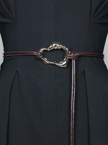 Minimalist Irregular Geometric Buckle Thin Belt, Belts, color:Coffee|size:One-size, Stylewe