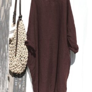 Women Casual Crew Neck Solid Long Sleeve Cotton and Linen Dress, Maxi Dresses, Roselinlin - Online Catalog