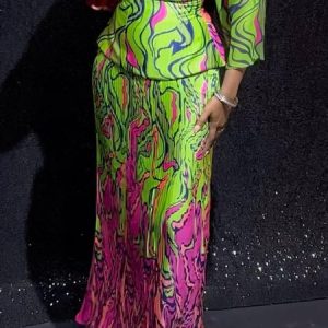Regular Fit Elegant Random Print Maxi Skirt, Skirts, color:Green|size:XXL, Stylewe