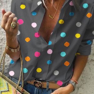 Casual Long Sleeve Polka Dots Boho Blouse, Blouses & Shirts, Roselinlin - Online Catalog
