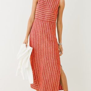 Women Casual Plus Size Stripe Crew Neck Sleeveless Split Summer Maxi Dress, Maxi Dresses, Roselinlin - Online Catalog