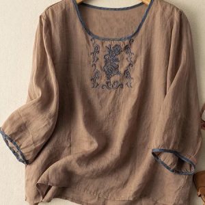 Loose Casual Floral Crew Neck Shirt, Blouses & Shirts, Roselinlin - Online Catalog