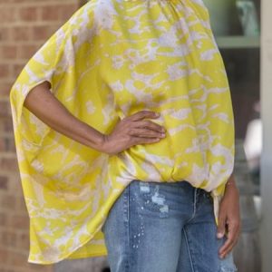 Oversize Casual Stand Collar Random Print Shirt, Blouses and Shirts, color:Yellow|size:XXL, Stylewe