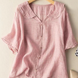 Simple Cotton-Blend Plain Loose Linen Style Blouse, Blouses & Shirts, Roselinlin - Online Catalog