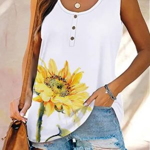 Casual sunflower print Vest, Tank Tops & Camis, Roselinlin - Online Catalog