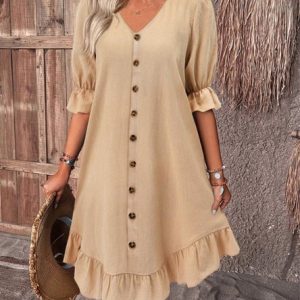 Casual Loose Cotton Dress With No, Midi Dresses, Roselinlin - Online Catalog