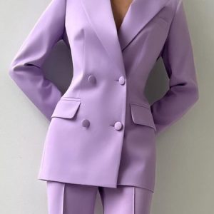 Lapel Collar Regular Fit Buttoned Urban Blazer, Blazers, color:Light Purple|size:XXL, Stylewe