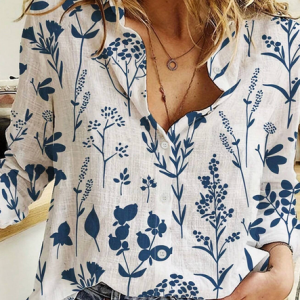 Women's Shirt Blouse Linen Style Botanic Print Turn-down Collar Long Sleeve Casual Shirt Collar Regular Fit Spring Fall, Blouses & Shirts, Roselinlin - Online Catalog