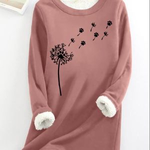 Women's Casual Flower Cat Crew Neck Sweatshirt, Hoodies&Sweatshirts, Lilicloth.com