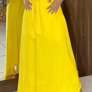 Urban Regular Fit Plain Skirt, Skirts, color:Yellow|size:XXL, Stylewe