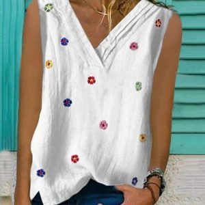Women Casual Floral V Neck Loose Basic Sleeveless Summer Tank Top, Tank Tops & Camis, Roselinlin - Online Catalog