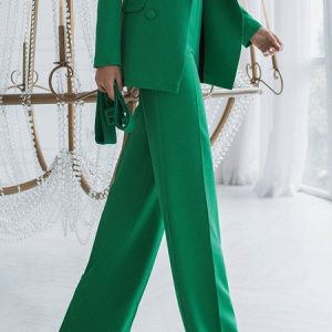High Waist Plain Urban Fashion Wide leg Pants, Pants, color:Green|size:XXL, Stylewe
