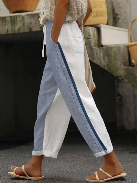 Women's Trousers Straight Pants Daily Going Out Casual Linen Color Block Spring/Fall Pants, JustFashionNow Pants, color:Blue|size:XXL,
