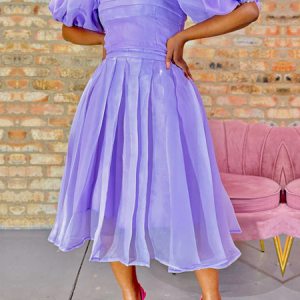 Elegant Boat Neck Short Sleeve Plain Regular Fit Midi Dress, Midi Dresses, color:Purple|size:XXL, Stylewe