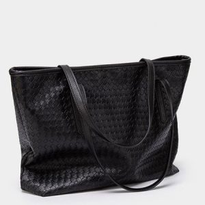 Minimalist Large Capacity Black Imitation Woven Embossed Tote Bag, Bags, color:Black|size:One-size, Stylewe