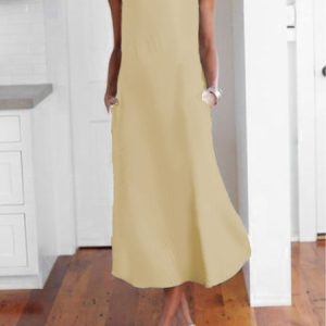 Casual Solid Sleeveless Pockets Long Summer Dress, Midi Dresses, Roselinlin - Online Catalog