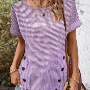 Women Plain Crew Neck Casual Short Sleeve T-shirt, Tees & T-shirts, Roselinlin - Online Catalog