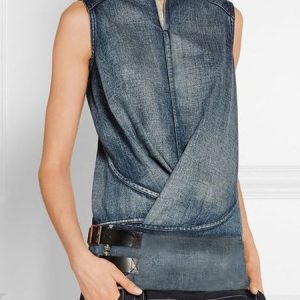 Urban  Loose Ruched Plain  Denim Top, Tops, color:Blue|size:XXL, Stylewe