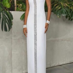 Elegant Regular Fit Crew Neck Plain Dress With Bracelet, Maxi Dresses, color:White|size:XXL, Stylewe