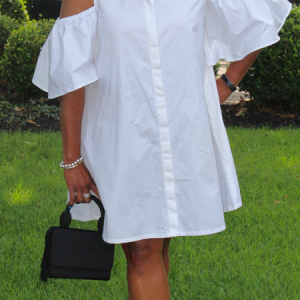 Urban Loose Shirt Collar Short Sleeve Short Dress, Mini Dresses, color:White|size:XXL, Stylewe