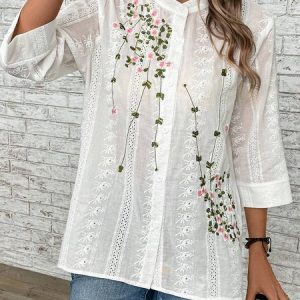 Floral Simple Loose Blouse, Blouses & Shirts, Roselinlin - Online Catalog