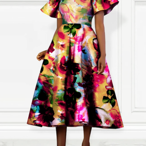 Regular Fit Elegant Short Sleeve Boat Neck Midi Dress, Midi Dresses, color:As Picture|size:XXL, Stylewe