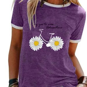 Casual Short Sleeve Top Flowers T-Shirt, Tees & T-shirts, Roselinlin - Online Catalog