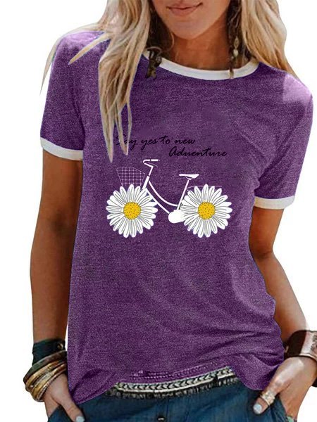 Casual Short Sleeve Top Flowers T-Shirt, Tees & T-shirts, Roselinlin - Online Catalog