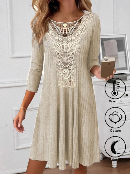 Plain Elegant Crew Neck Lace Dress With No, Midi Dresses, Roselinlin - Online Catalog