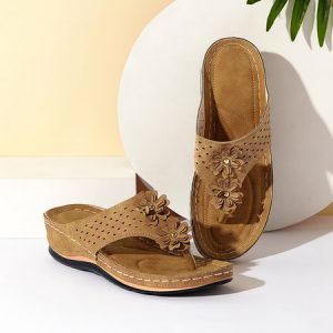 Faux Leather Three-dimensional Flower Decorative Hollow Wedge Flip-flops, Sandals & Slippers, Roselinlin - Online Catalog