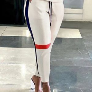 Regular Fit Casual Color Block Pants, Pants, color:Off White|size:XXL, Stylewe