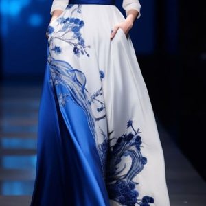 Regular Fit Pocket Stitching Satin Elegant Skirt With Belt, Skirts, color:Blue|size:XXL, Stylewe