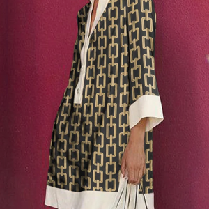 Vacation Loose Color Block Three Quarter Sleeve Shirt Dress, Mini Dresses, color:As Picture|size:XXL, Stylewe