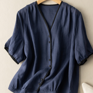Casual Loose V Neck Linen Style Blouse, Blouses & Shirts, Roselinlin - Online Catalog