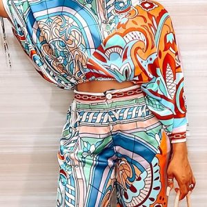 Boat Neck Abstract  Print Casual Loose Shirt, Blouses and Shirts, color:As Picture|size:XXL, Stylewe