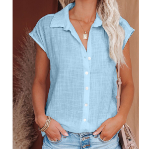 Casual Plain Shirt Collar Blouse, Blouses & Shirts, Roselinlin - Online Catalog
