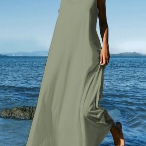 Women Summer Plus Size Sleeveless U-Neck Linen Maxi Knitting Dress, Maxi Dresses, Roselinlin - Online Catalog