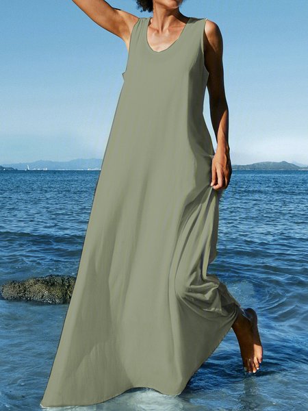 Women Summer Plus Size Sleeveless U-Neck Linen Maxi Knitting Dress, Maxi Dresses, Roselinlin - Online Catalog