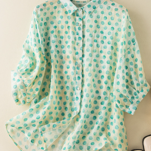 Shirt Collar Casual Polka Dots Linen Style Blouse, Blouses & Shirts, Roselinlin - Online Catalog