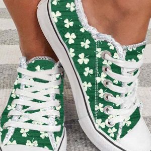 Women's Sneakers St. Patrick's Day Lucky Shamrock Print Green Canvas Shoes, Women shoes, color:Green|size:43, catalog Noracora shop