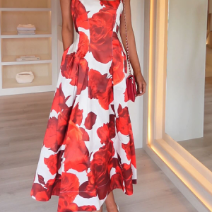 Regular Fit Square Neck Sleeveless Elegant Maxi Dress, Maxi Dresses, color:As Picture|size:XXL, Stylewe