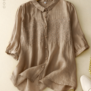 Shirt Collar Plain Simple Cotton-Blend Blouse, Blouses & Shirts, Roselinlin - Online Catalog