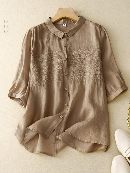 Shirt Collar Plain Simple Cotton-Blend Blouse, Blouses & Shirts, Roselinlin - Online Catalog