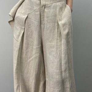 Casual Plain Regular Fit Linen Pants, Pants, color:Apricot|size:XL, Stylewe