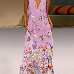 Butterfly Printed Maxi Women Dress V Neck White Women Women Dress Shift Daily, Maxi Dresses, Roselinlin - Online Catalog