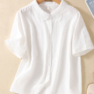 Shirt Collar Cotton-Blend Plain Simple Blouse, Blouses & Shirts, Roselinlin - Online Catalog