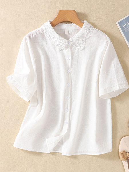 Shirt Collar Cotton-Blend Plain Simple Blouse, Blouses & Shirts, Roselinlin - Online Catalog