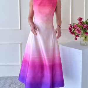 Ombre Regular Fit Crew Neck Elegant Midi Dress, Midi Dresses, color:As Picture|size:XXL, Stylewe